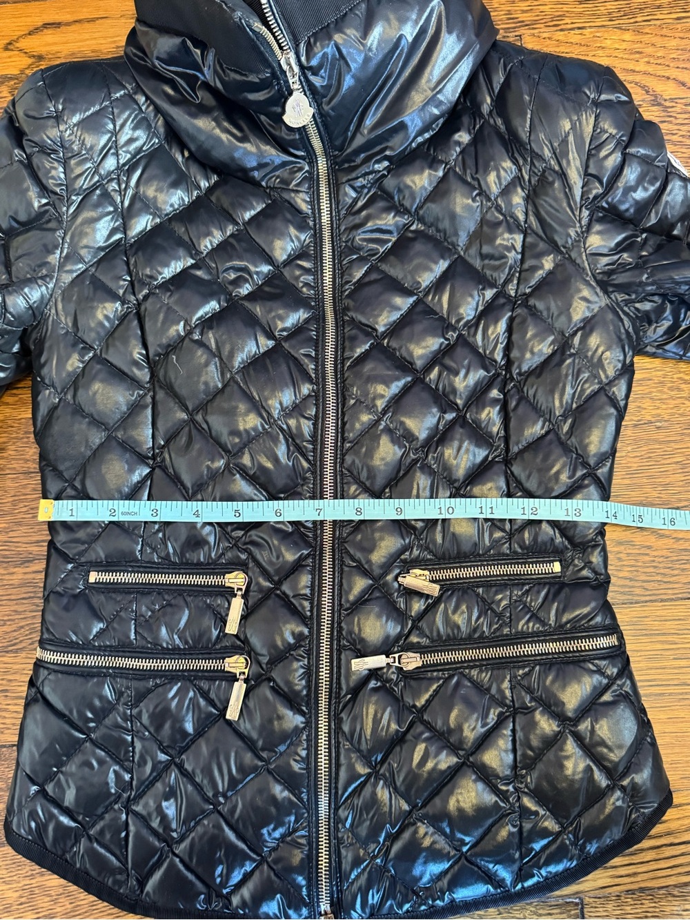 Moncler Black Quilted Diamond-Pattern Puffer Jacket with Gold Zips - Picture 15 of 16